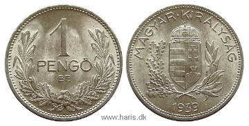 Picture of HUNGARY 1 Pengö 1939 KM510 UNC