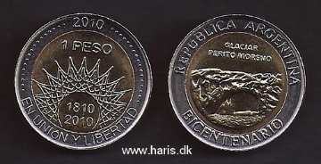 Picture of ARGENTINA 1 Peso 2010, Glaciar Perito Moreno KM160 UNC