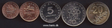 Picture of GREECE 1-20 Drachmes 1990-2000 KM131-154 UNC