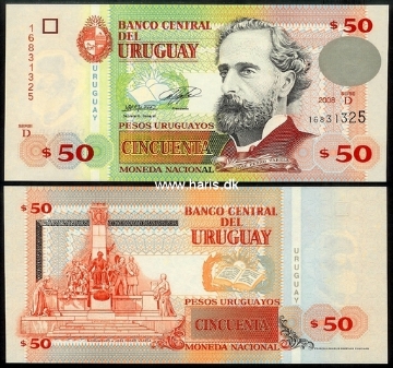 Picture of URUGUAY 50 Pesos Uruguayos 2008 P new UNC