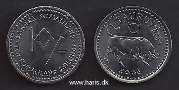 Picture of SOMALILAND 10 Shillings 2006 Taurus KM 10 UNC