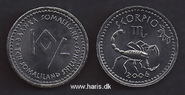 Picture of SOMALILAND 10 Shillings 2006  Scorpio KM 16 UNC