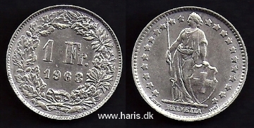 Picture of SWITZERLAND 1 Franc 1963 Silver KM24 AUNC