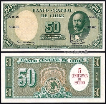 Picture of CHILE 5 Centesimos on 50 Pesos ND(1960-61) P126b, Radar serial number UNC