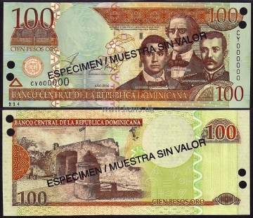 Picture of DOMINICAN REP. 100 Pesos 2002 Specimen P 171s UNC