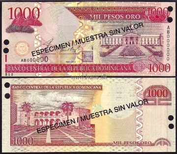 Picture of DOMINICAN REP. 1000 Pesos 2002 Specimen P 173s UNC