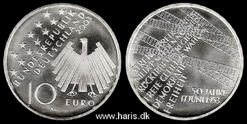 Picture of GERMANY 10 Euro 2003 A Comm. Silver KM226 UNC