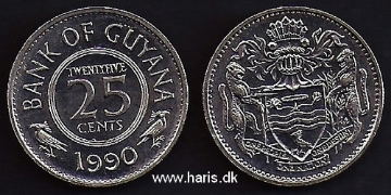 Picture of GUYANA 25 Cents 1990 KM34 UNC
