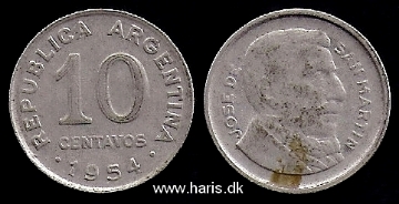Picture of ARGENTINA 10 Centavos 1954 KM51 VF