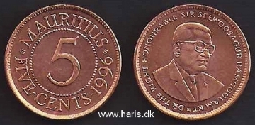 Picture of MAURITIUS 5 Cents 1996 KM52 UNC