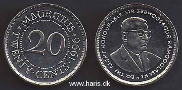 Picture of MAURITIUS 20 Cents 1996 KM53 UNC