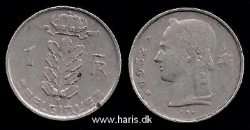 Picture of BELGIUM 1 Franc 1952 KM142.1 VF