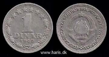 Picture of YUGOSLAVIA 1 Dinar 1965 KM47 VF