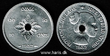 Picture of LAOS 10 Cents 1952 KM4 aUNC