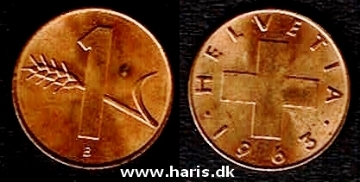 Picture of SWITZERLAND 1 Rappen 1963 KM46 aUNC