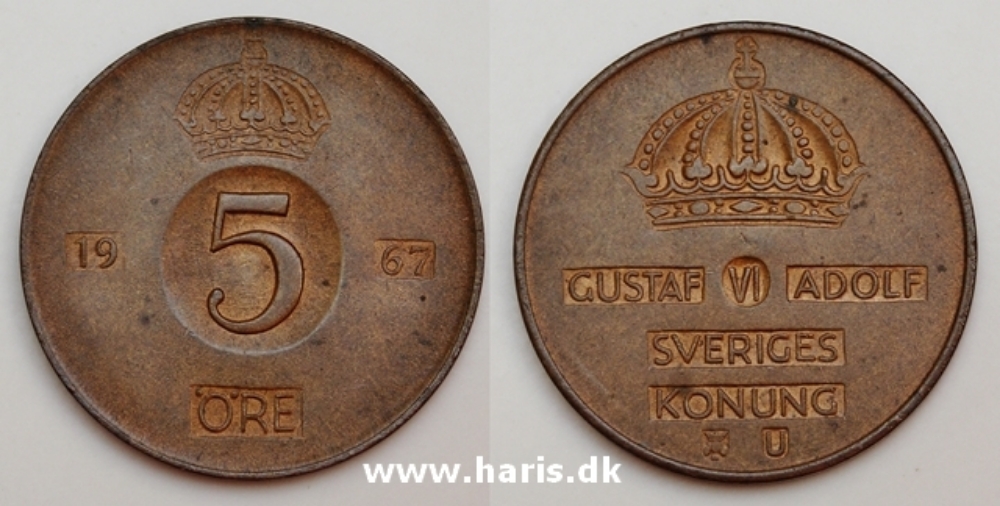 Picture of SWEDEN 5 Ore 1967 KM822 VF+/XF