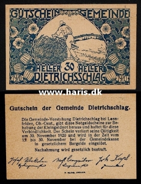 Picture of AUSTRIA - Dietrichsschlag 30 Heller 1920 XF