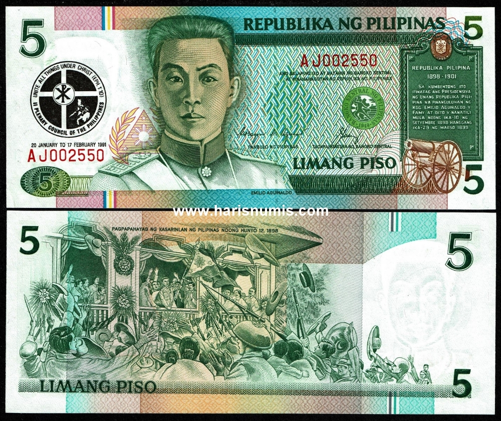 Picture of PHILIPPINES 5 Piso 1991 Comm. P179 UNC