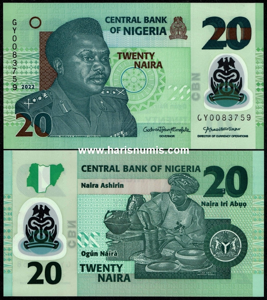 Picture of NIGERIA 20 Naira 2022 P 34r UNC