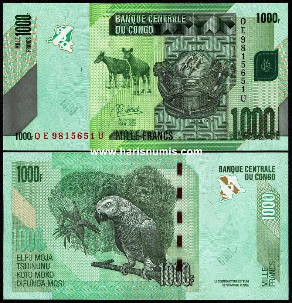 Picture of CONGO D.R. 1000 Francs 2022 P 101d UNC