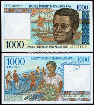 Picture of MADAGASCAR 1000 Francs ND(1994) P76a UNC