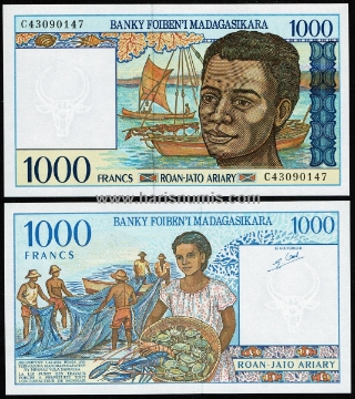 Picture of MADAGASCAR 1000 Francs ND(1995) P76b UNC