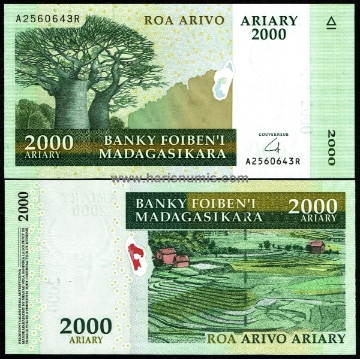 Picture of MADAGASCAR 2000 Ariary ND(2008) P 90b UNC
