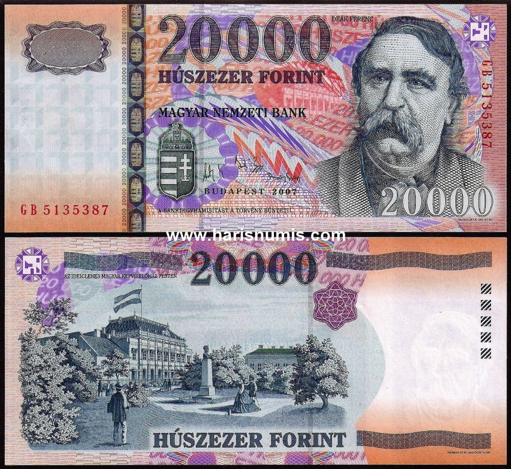 Picture of HUNGARY 20.000 Forint 2007 P 193d UNC