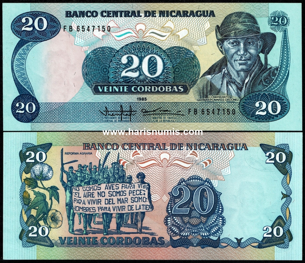 Picture of NICARAGUA 20 Cordobas 1985 (1988) P 152a UNC