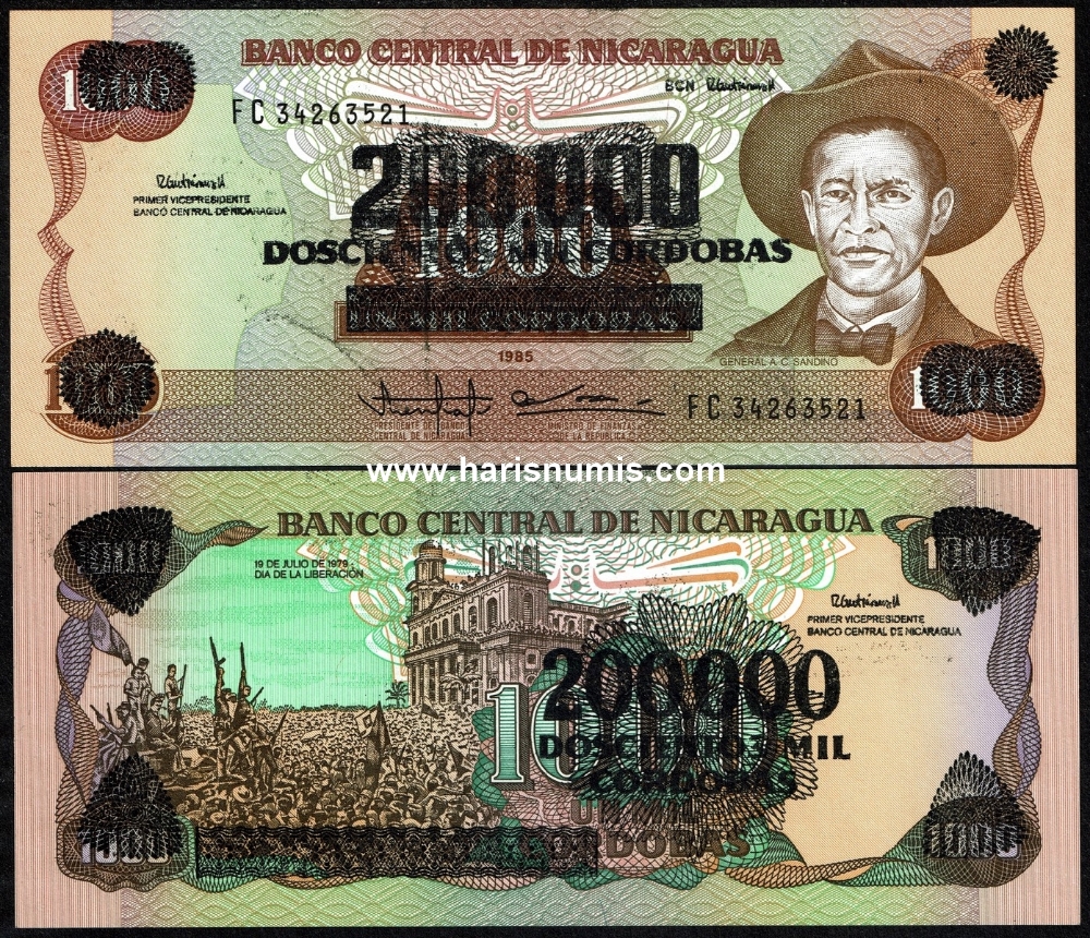 Picture of NICARAGUA 200.000 Cordobas 1990 P 162 UNC