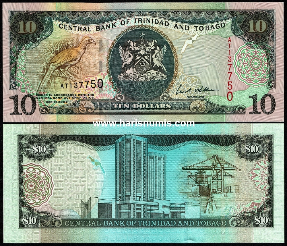 Picture of TRINIDAD & TOBAGO 10 Dollars 2002 P 43b UNC