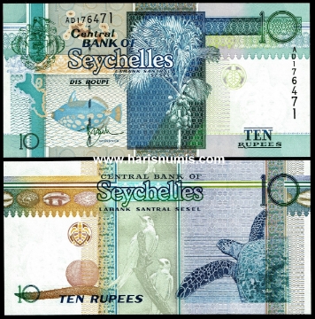 Picture of SEYCHELLES 10 Rupees ND(1998) P 36a UNC