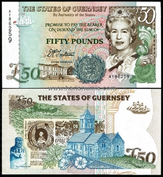 Picture of GUERNSEY 50 Pounds ND(1994) P 59 UNC