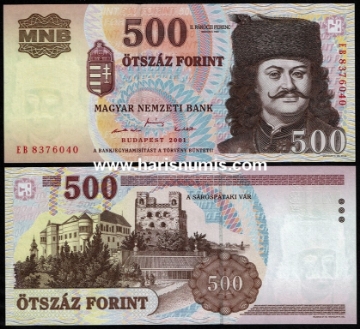 Picture of HUNGARY 500 Forint 2001 P188a UNC