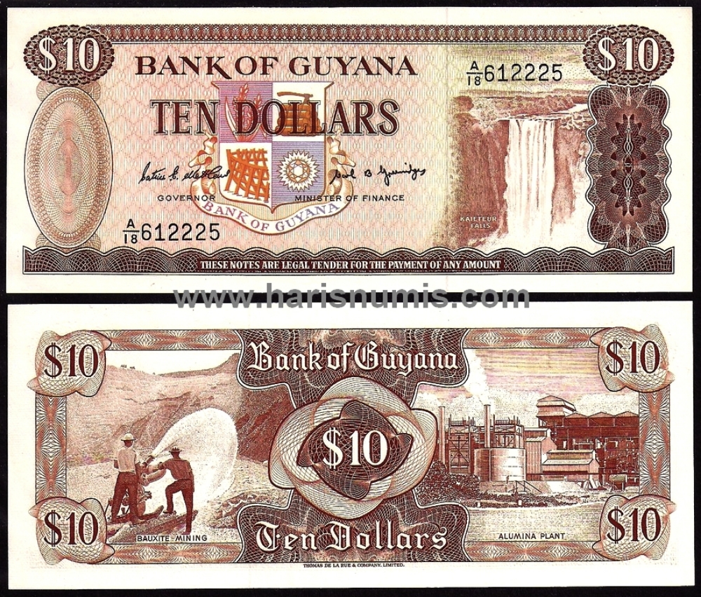 Picture of GUYANA 10 Dollars ND(1989) P23d UNC